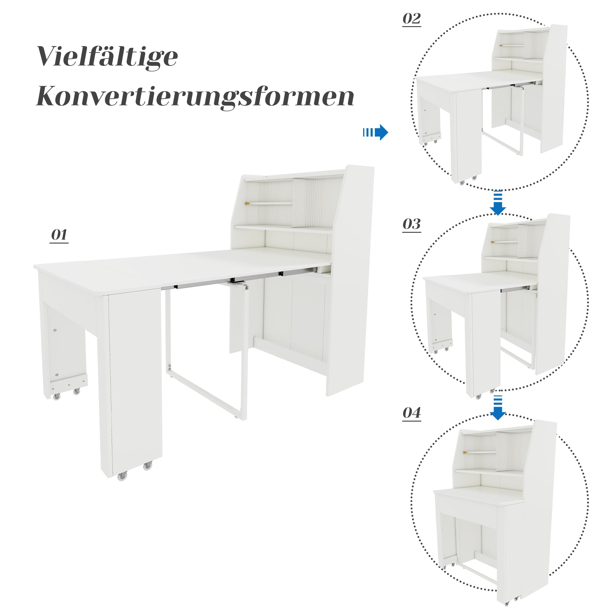 Logidon uitschuifbare eettafel met opbergruimte wit L52/132,5 B80 H76 cm