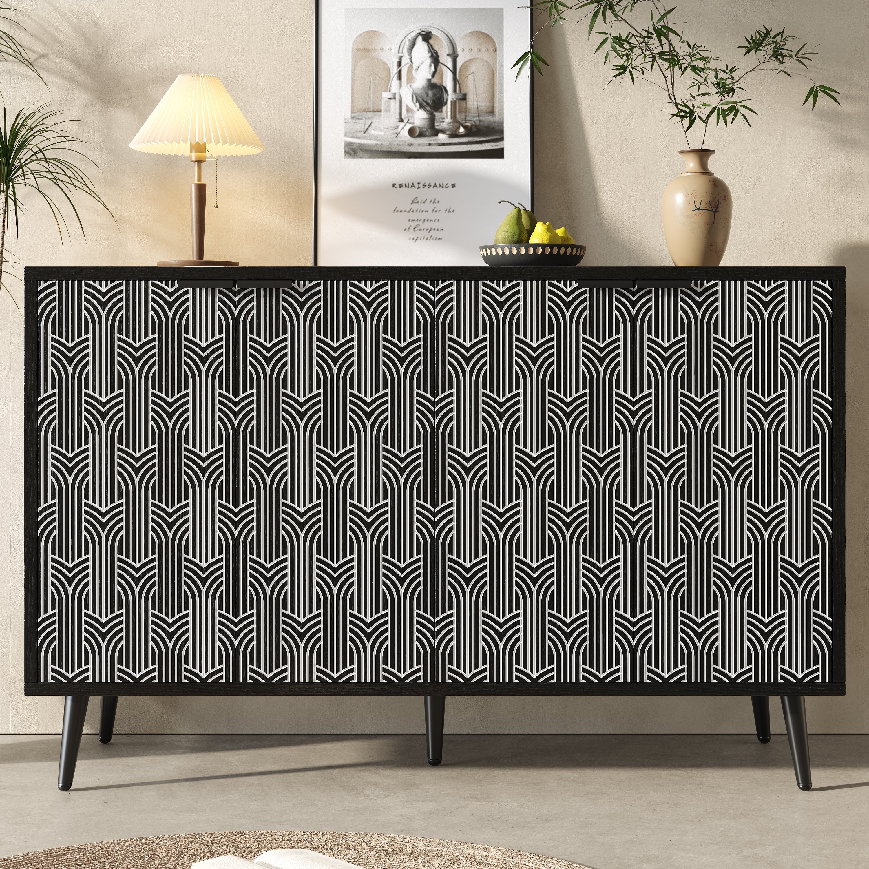 Logidon eetkamerkast 120x35x78 cm zwart met visgraatmotief