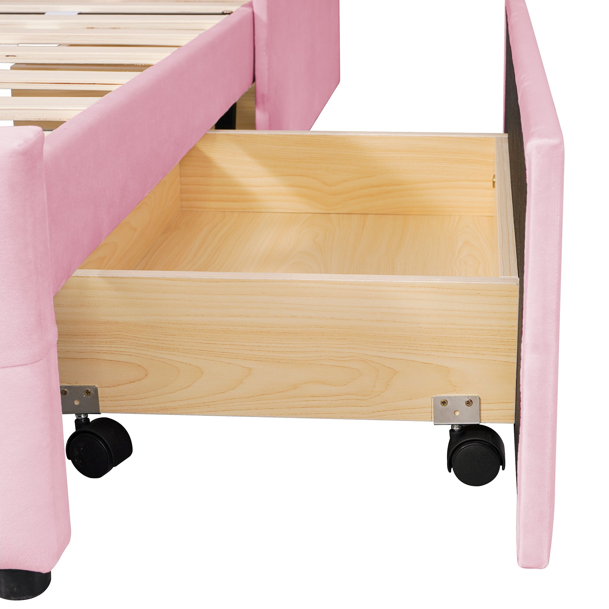 Logidon gestoffeerd bed 90x200 roze fluweel met lattenbodem twee lades