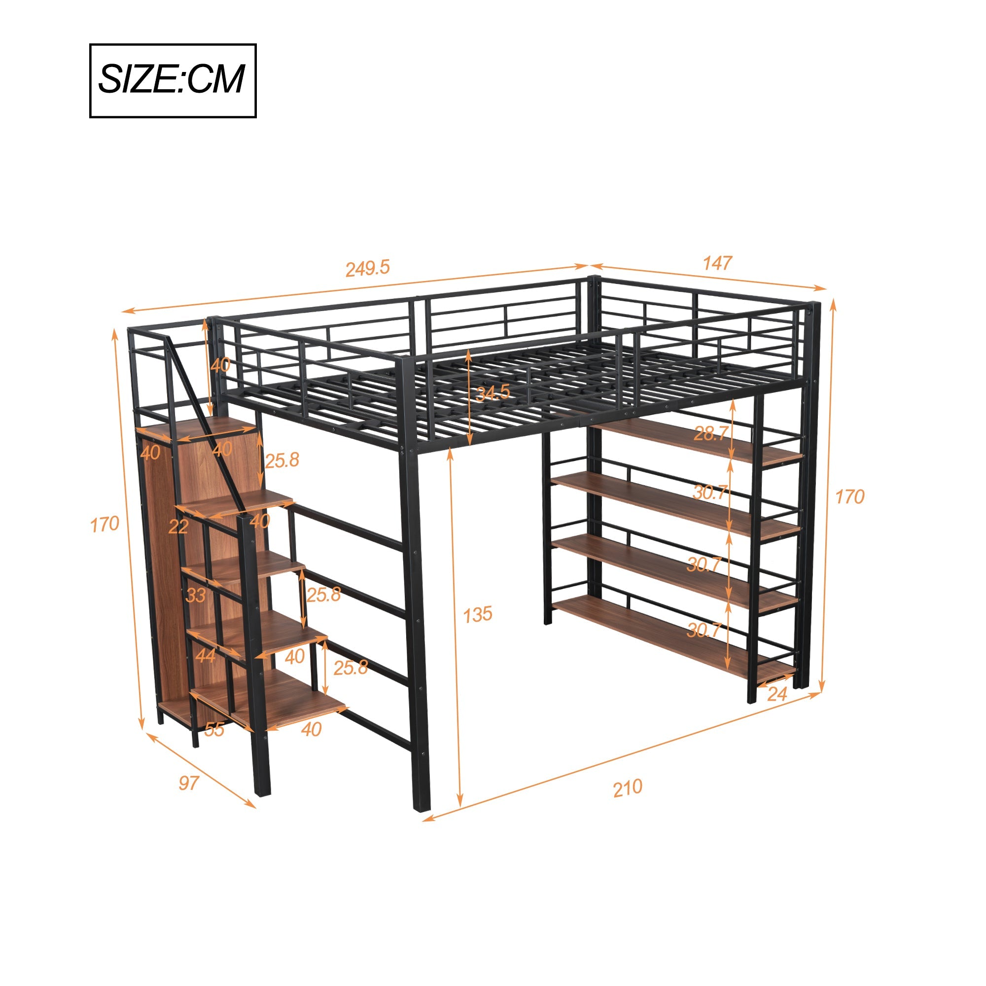 Logidon hoogslaper 140x200 met veiligheidstrap en opbergruimte zwart