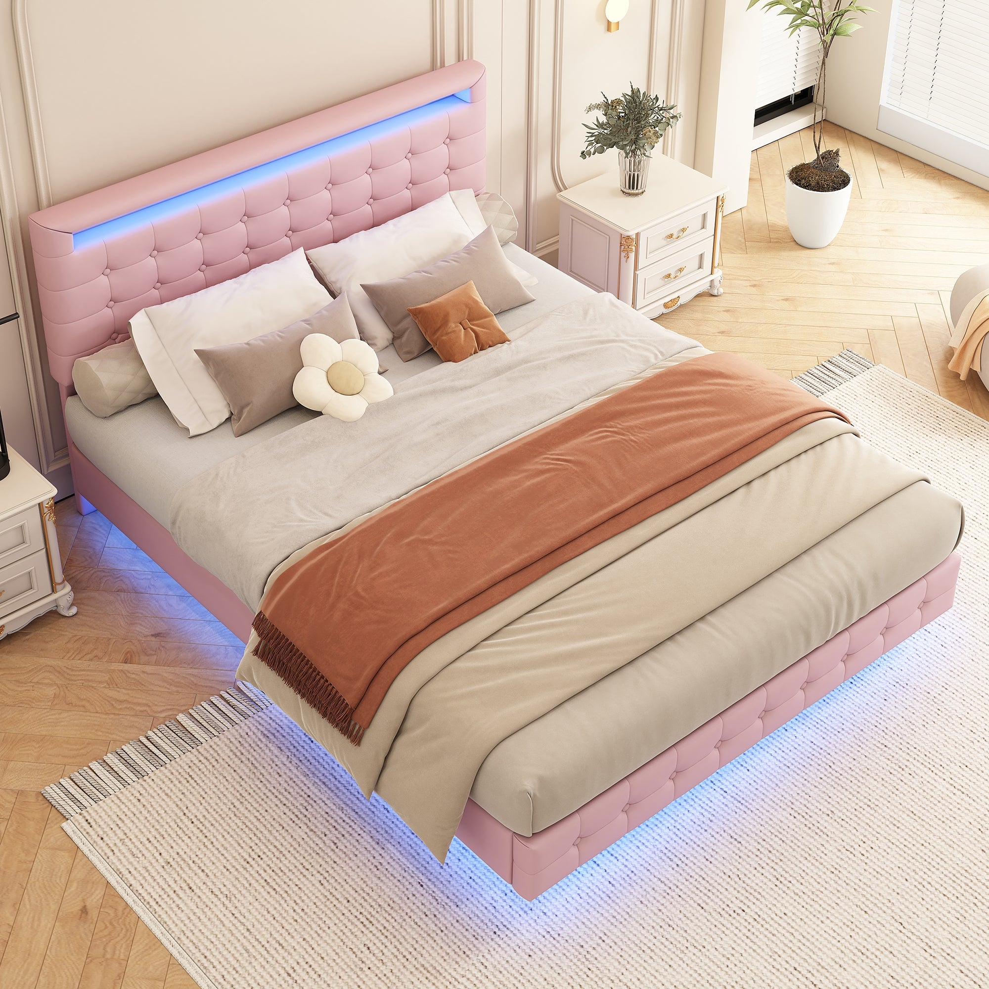 Logidon 140x200 cm flatbed roze LED-licht 24 knoppen afstandsbediening