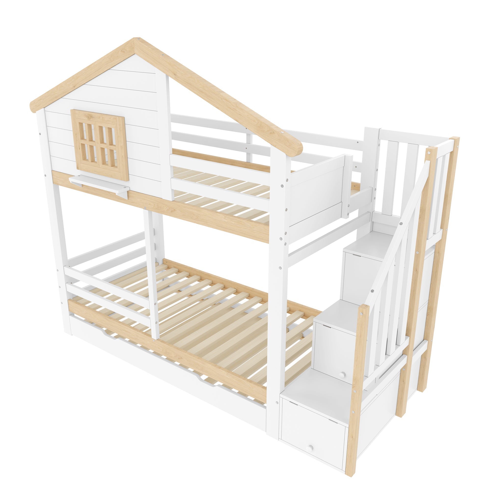 Logidon stapelbed 90x200 cm wit naturel uitschuifbed