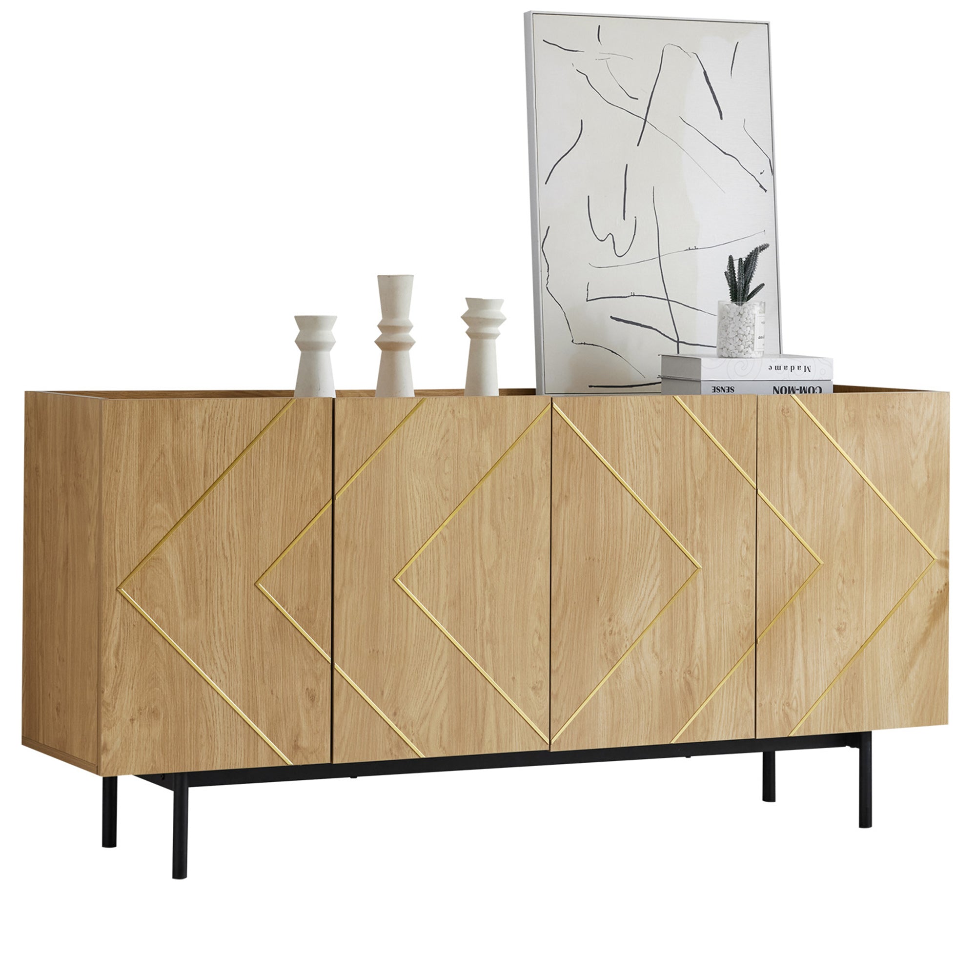 Logidon dressoir naturel hout met metalen inleg en 4 deuren 160 x 40 cm