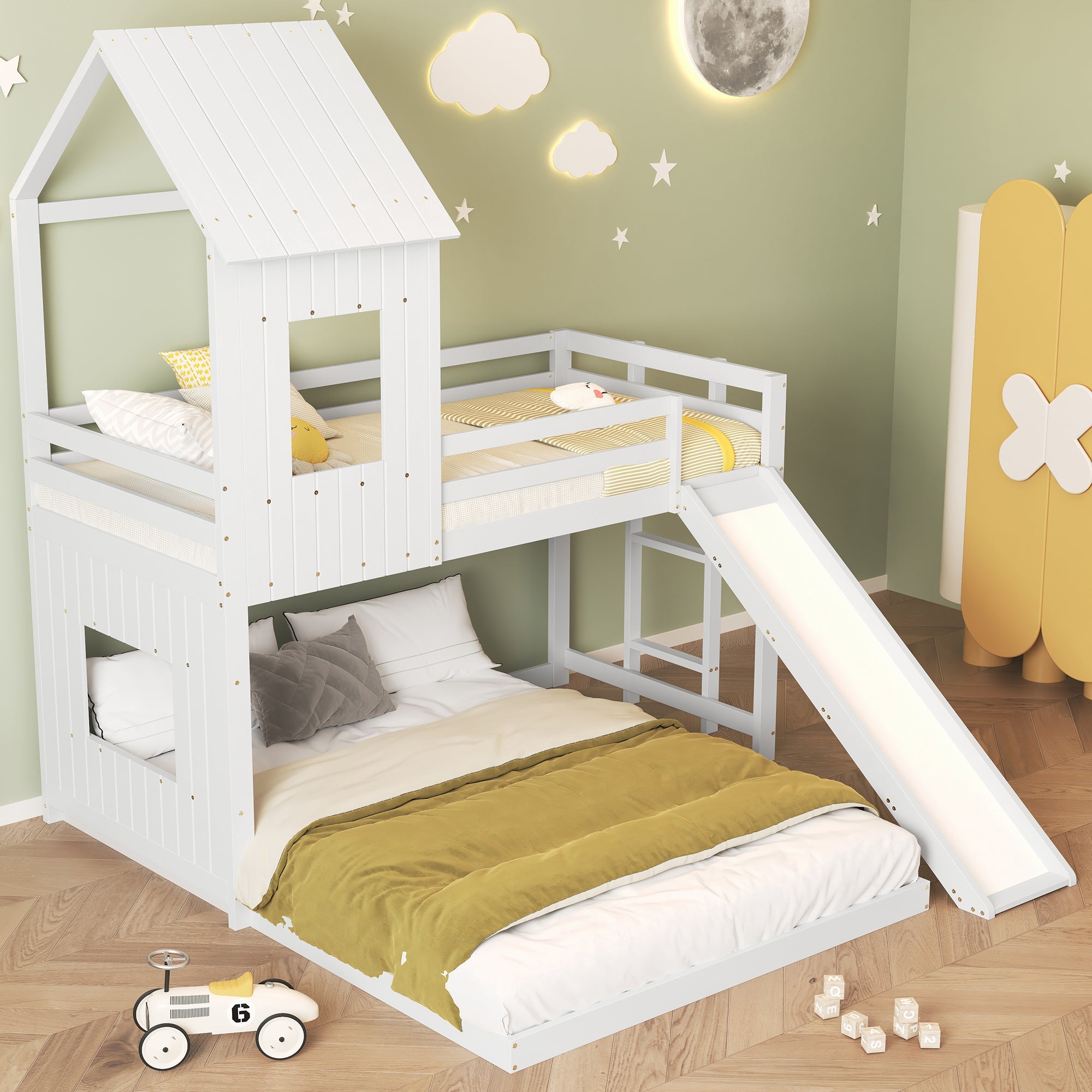 Logidon Stapelbed Met Glijbaan Wit 90x200cm en 140x200cm