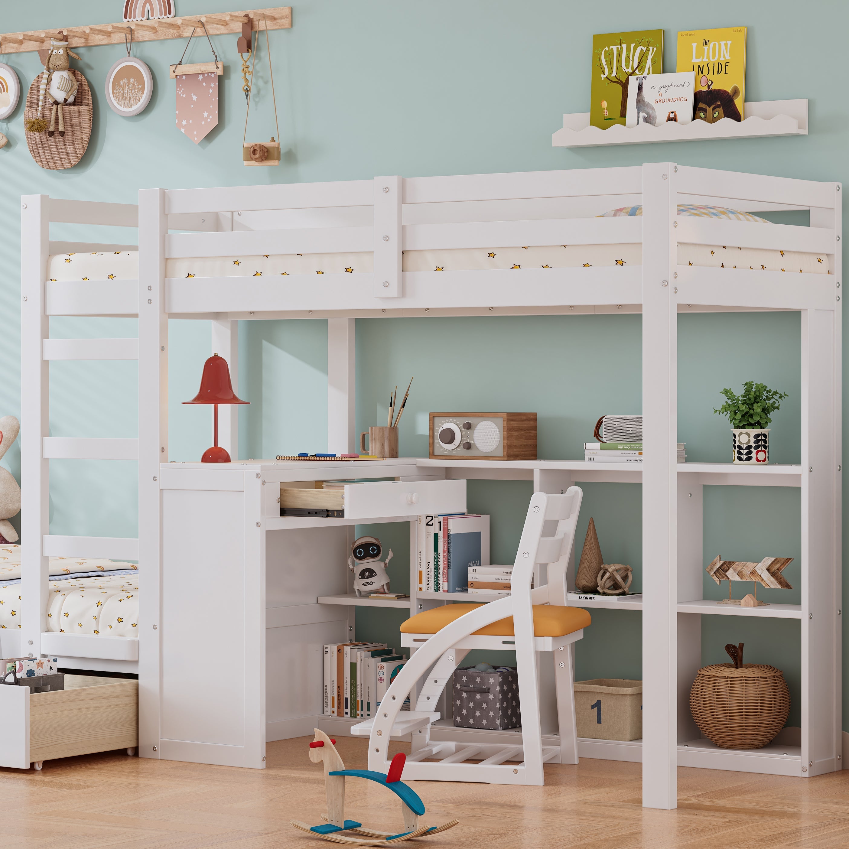 Logidon stapelbed 90x200 cm witte drietrapsladder met bureau