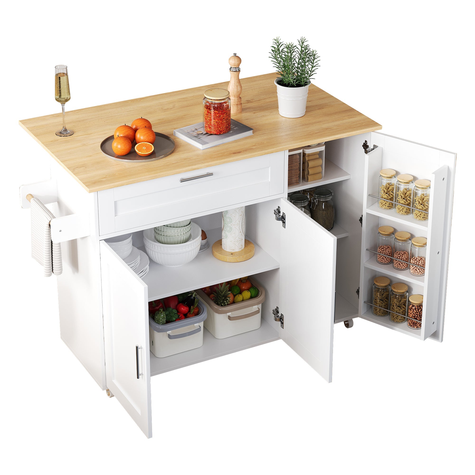 Logidon Mobile Kitchen Table 132.5x70 Cm Oak Grain Folding Top