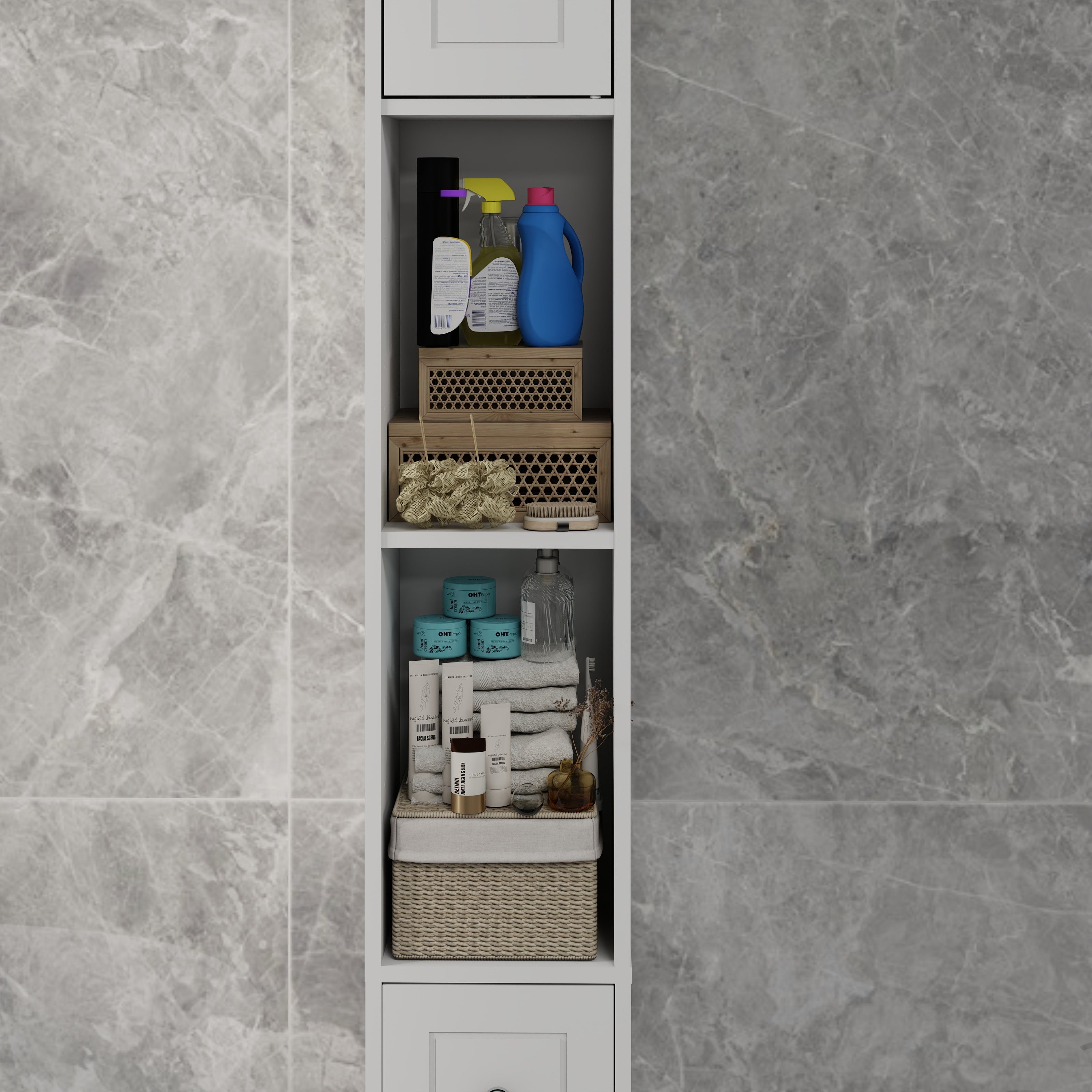 Logidon Slanke Badkamerkast Wit 180 Cm met 2 Deurtjes en 1 Lade