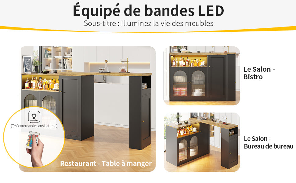 Logidon Draaibare Bartafel Mat Zwart 198x39x97 cm Met LED Glazen Deur