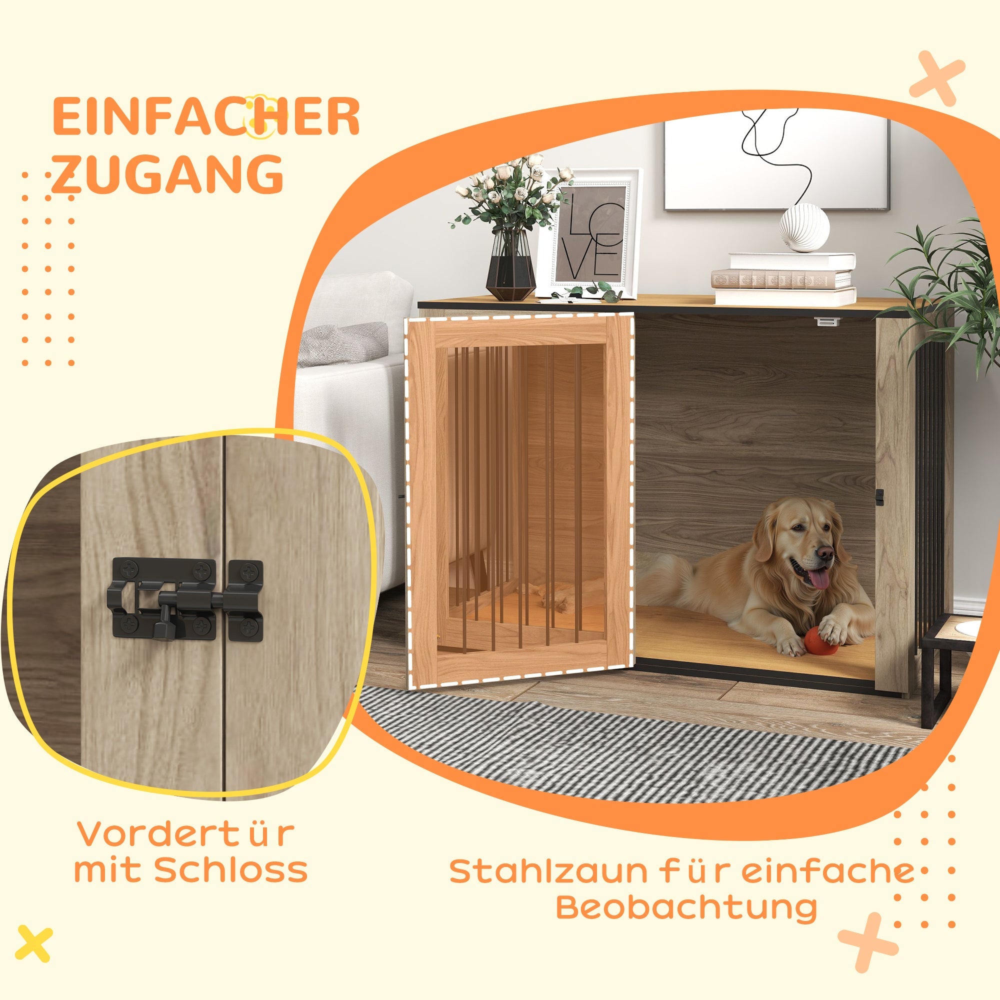 Logidon hondenkooi eiken 106x60x76 cm deur raam bijzettafel