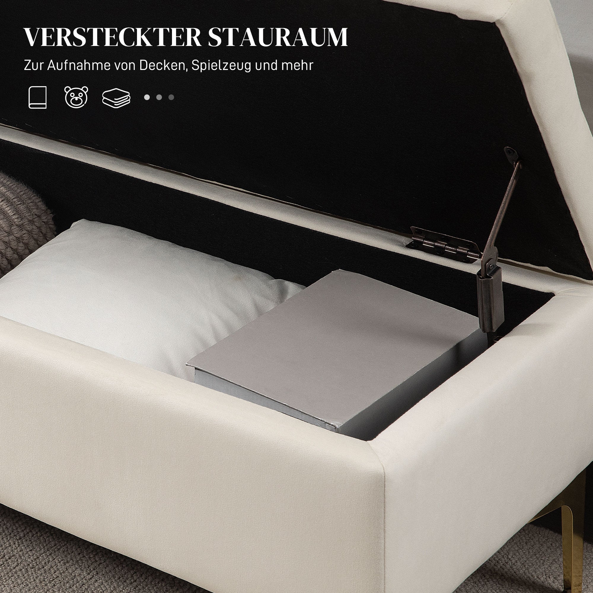 Logidon bank met opbergruimte beige fluweellook 120x44x44,5 cm
