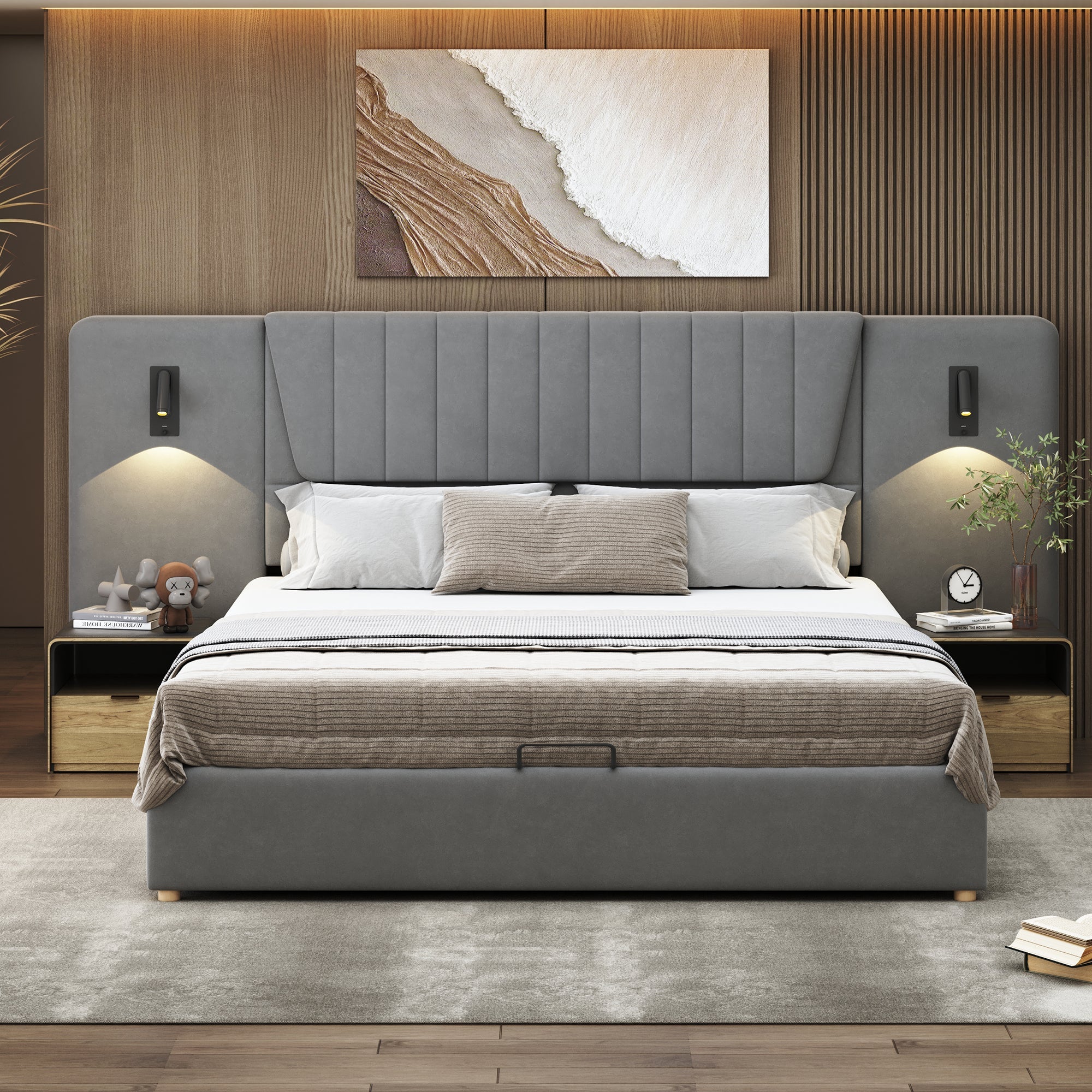 Logidon gestoffeerd bed 180x200 cm grijs met extra lange rugleuning