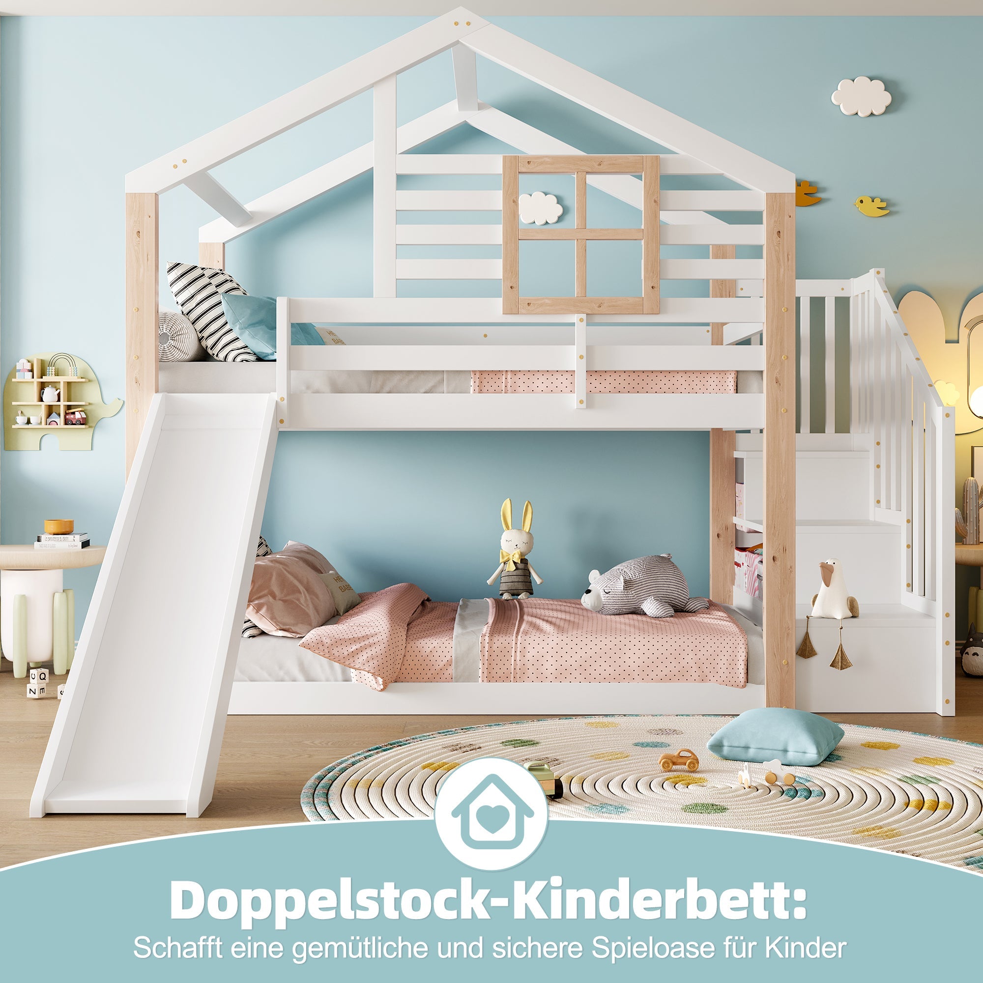 Logidon Kinderstapelbed met Glijbaan en Trap Scandinavisch Design Wit
