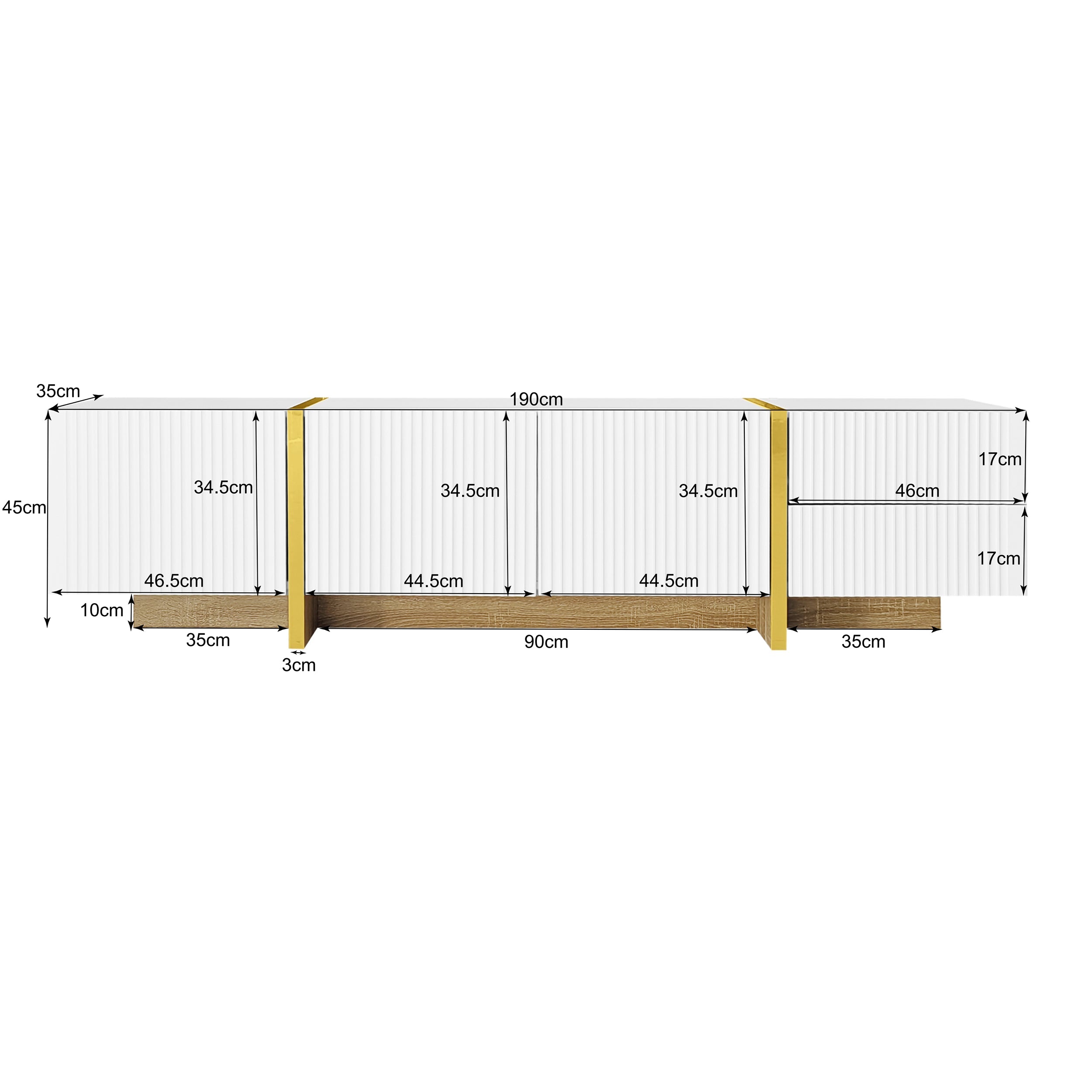 Logidon TV-meubel 190 cm wit goud houtnerf 3 deuren 2 lades