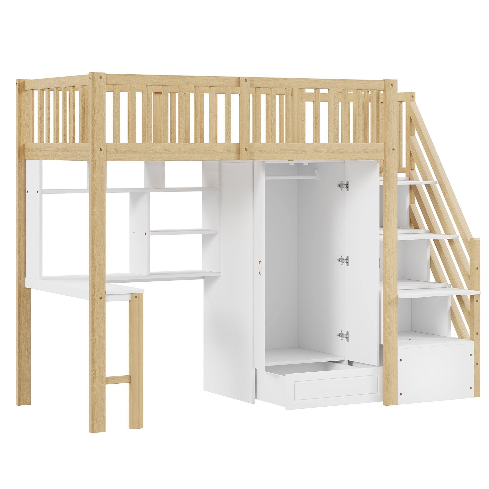 Logidon hoogslaper 90x200 wit hout met kledingkast tafel trap