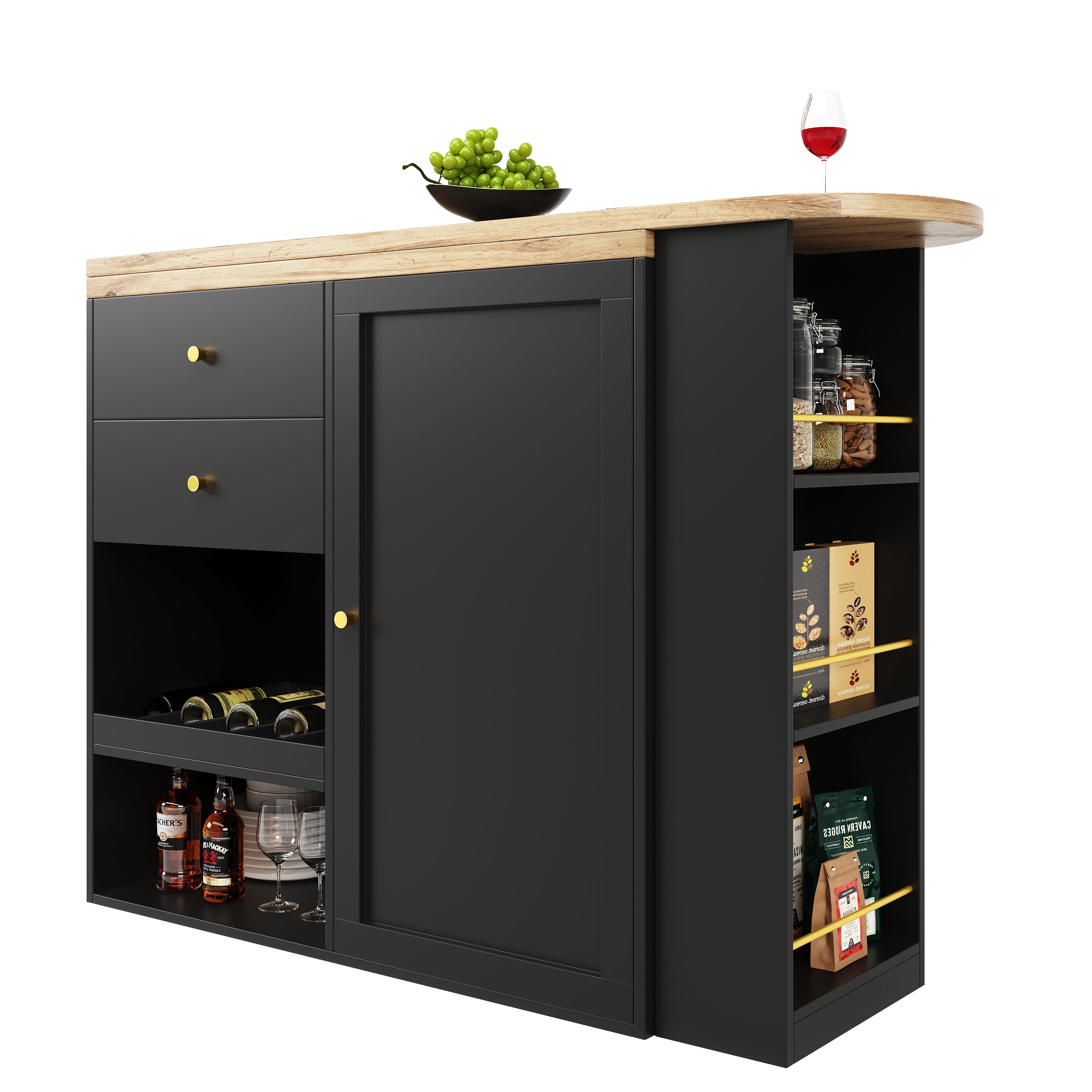 Logidon 360° draaibare bartafel 138 cm zwart met 2 lades