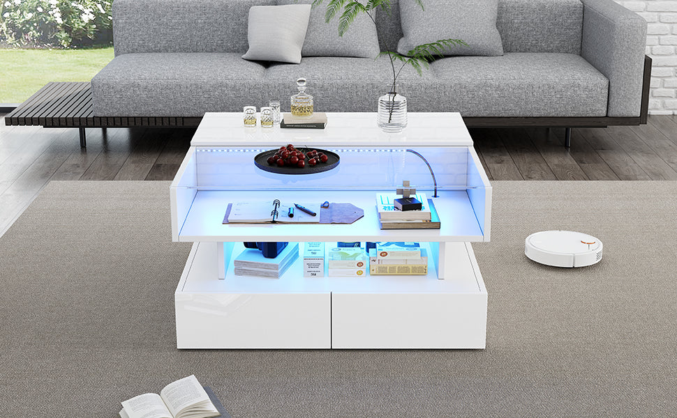Logidon In hoogte verstelbare salontafel 80x80 cm witte LED opbergruimte