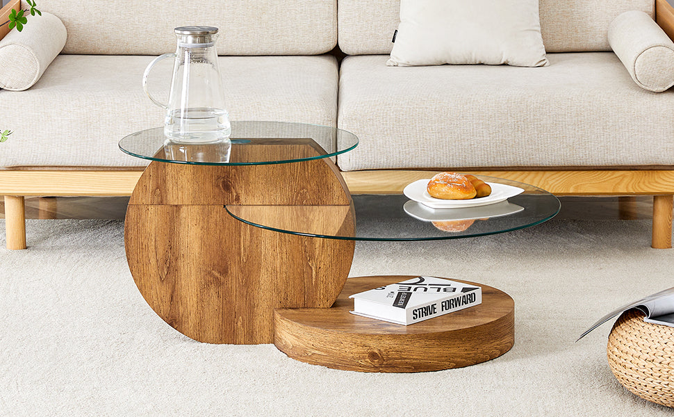 Logidon Moderne Glazen Salontafel Houtstructuur Meerlaags Design MDF 90x70cm