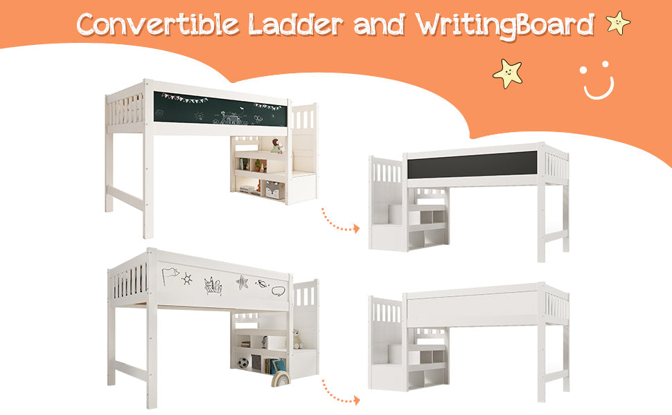 Logidon hoogslaper 90x200 kinderbed met whiteboard wit