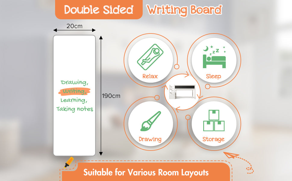 Logidon hoogslaper 90x200 kinderbed met whiteboard wit