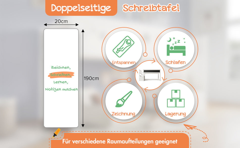 Logidon hoogslaper 90x200 kinderbed met whiteboard wit