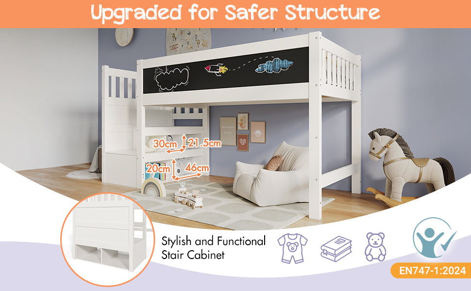 Logidon hoogslaper 90x200 kinderbed met whiteboard wit