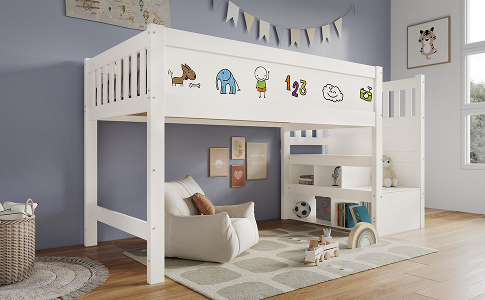 Logidon hoogslaper 90x200 kinderbed met whiteboard wit