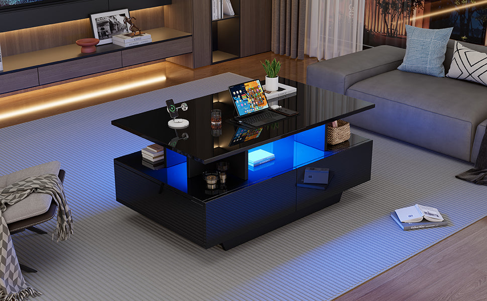 Logidon LED-verlichting salontafel met 2 lades 90x55x41 cm
