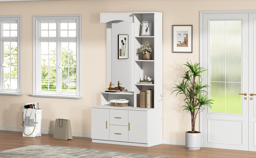 Logidon 90x40x180 cm halkast wit met spiegel en schoenenkast