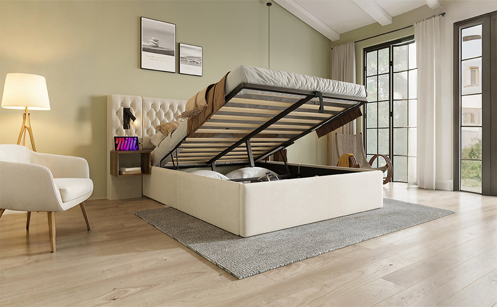 Logidon bedsysteem beige 160x200 cm hydraulisch opbergmatras