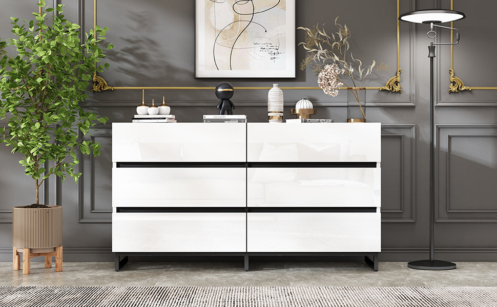 Logidon dressoir 140 cm hoogglans wit zwart met 6 lades