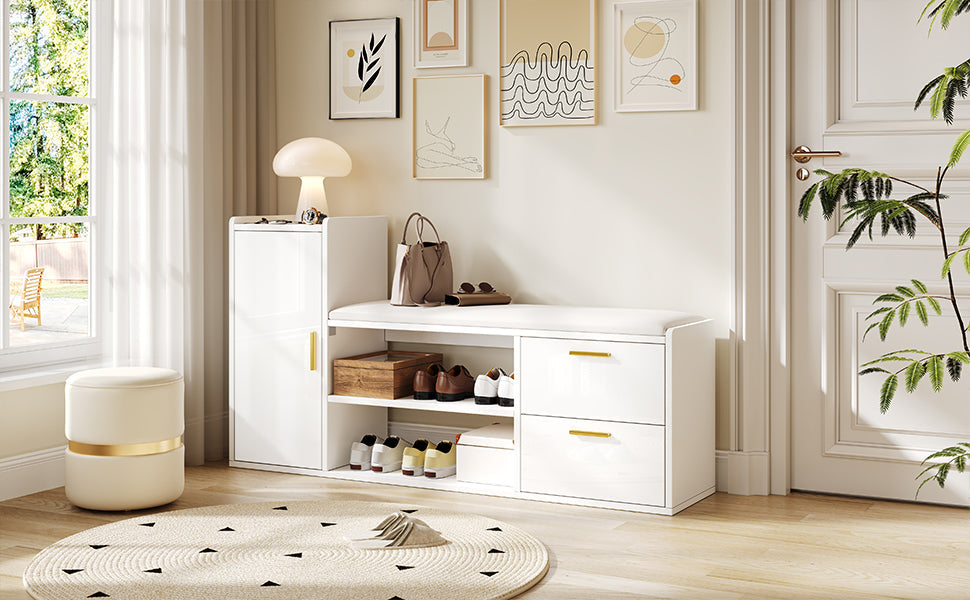 Logidon schoenenbank wit hoogglans 128x30x68 cm met 2 lades