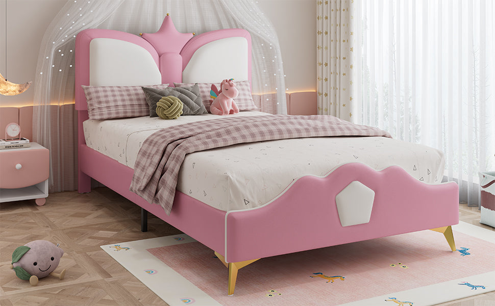 Logidon gestoffeerd bed 90x200cm roze wit kroonvormig hoofdeinde