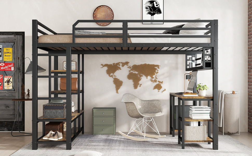 Logidon hoogslaper 120x200 cm metaal zwart met bureau en plank