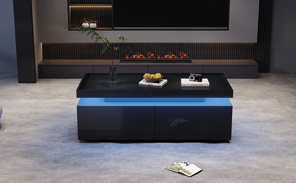 Logidon hoogglans salontafel 95x45x35 cm met LED verlichting zwart