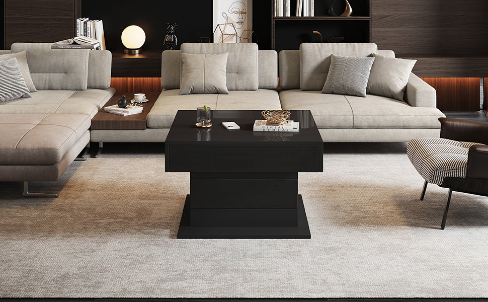Logidon Salontafel 70x70 cm met draaibaar blad en lade zwart