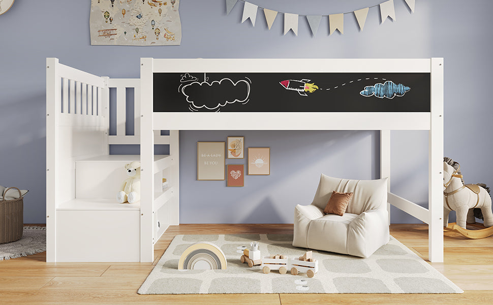 Logidon hoogslaper 90x200 kinderbed met whiteboard wit