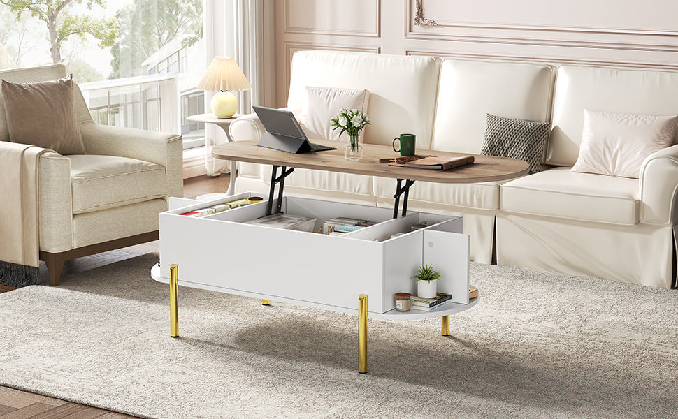 Logidon Verstelbare Salontafel 120x50x43 cm Met Opbergruimte Wit Hout