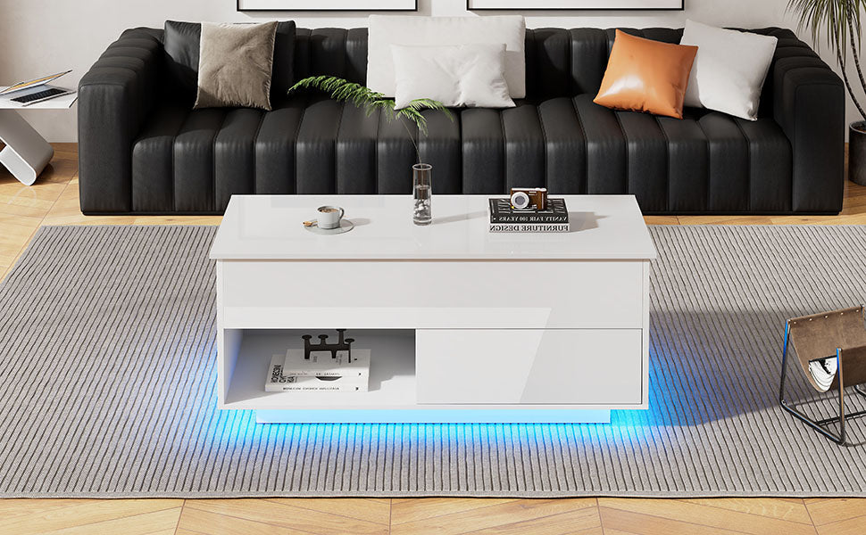 Logidon hoogglans hefsalontafel 100 x 50 cm witte LED-verlichting