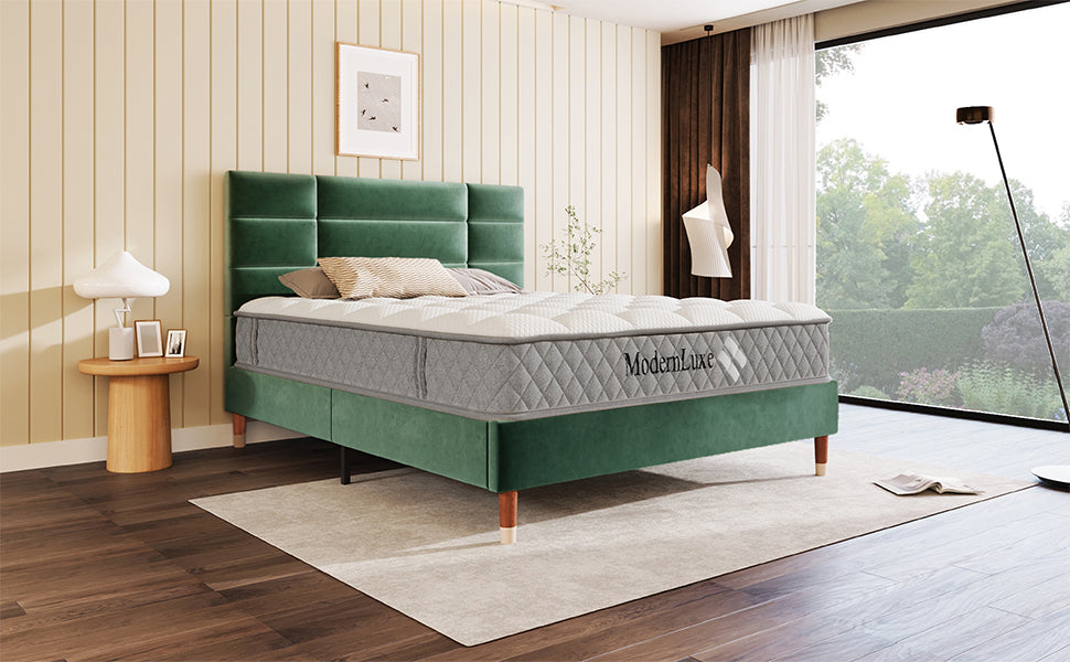 Logidon gestoffeerd bed tweepersoonsbed 140x200 donkergroen fluwelen lattenbodem