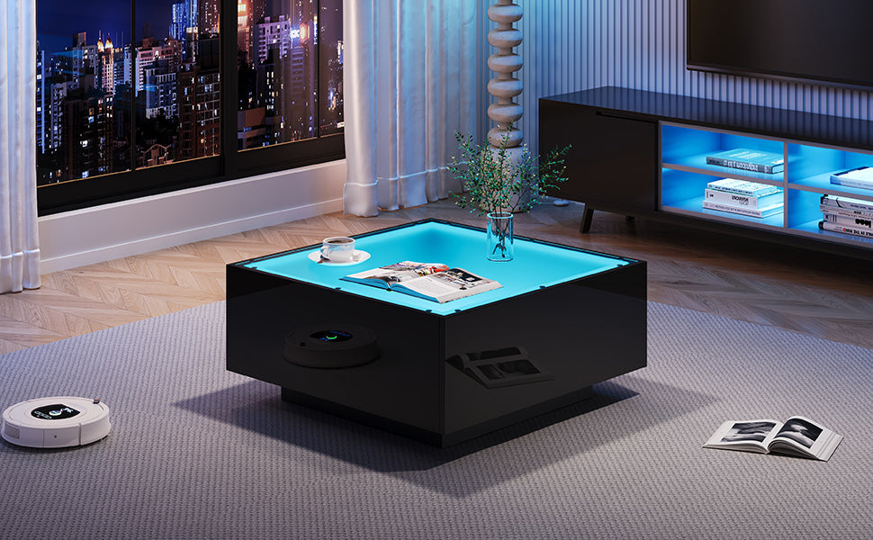 Logidon salontafel 70x70 cm glazen tafelblad LED zwart