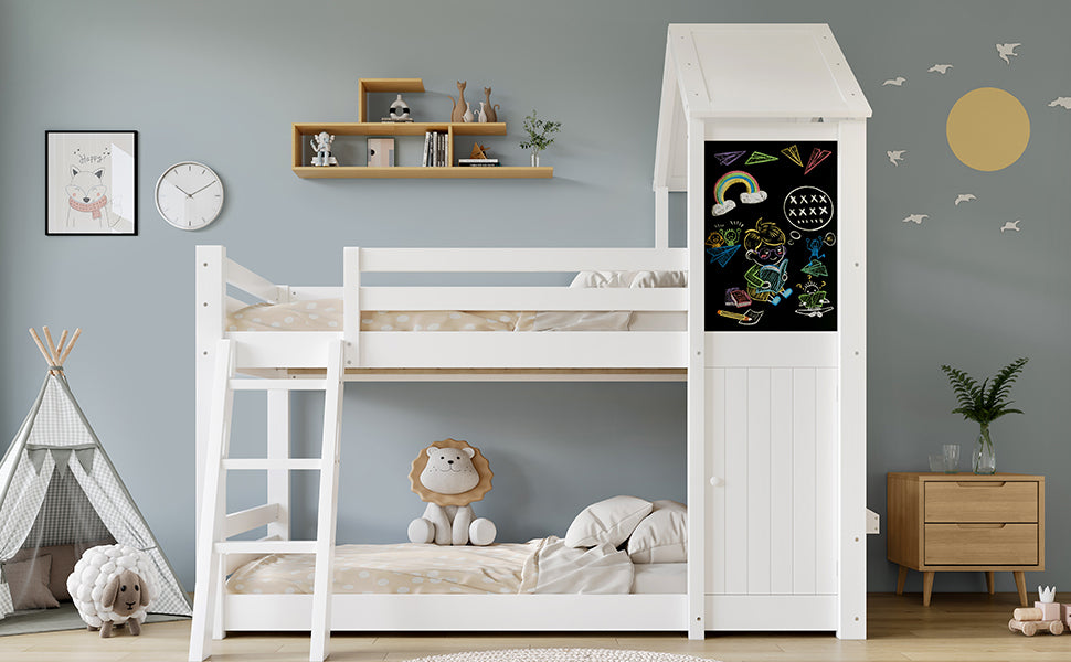 Logidon stapelbed wit 90x200 met deurpaneeldak en ladder