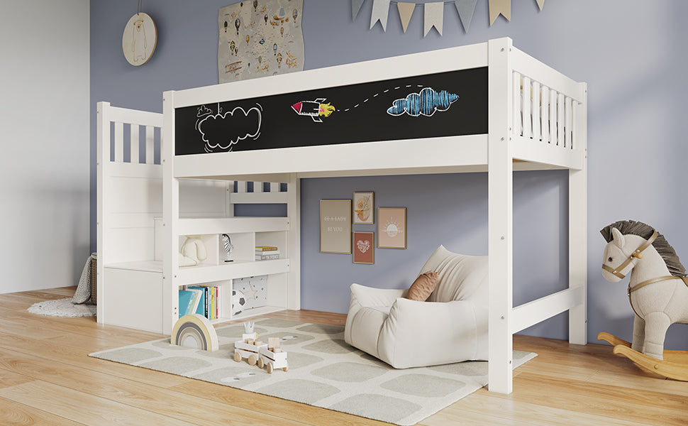 Logidon hoogslaper 90x200 kinderbed met whiteboard wit