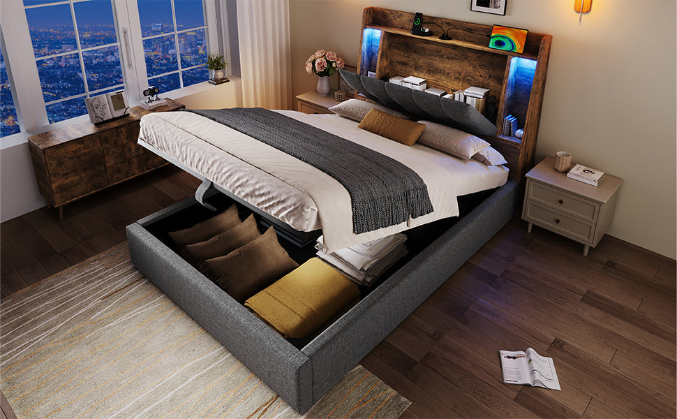 Logidon gestoffeerd bed 90x200 grijs met USB TypeC oplaadfunctie