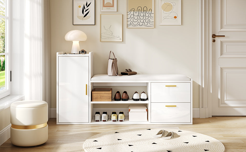 Logidon schoenenbank wit hoogglans 128x30x68 cm met 2 lades