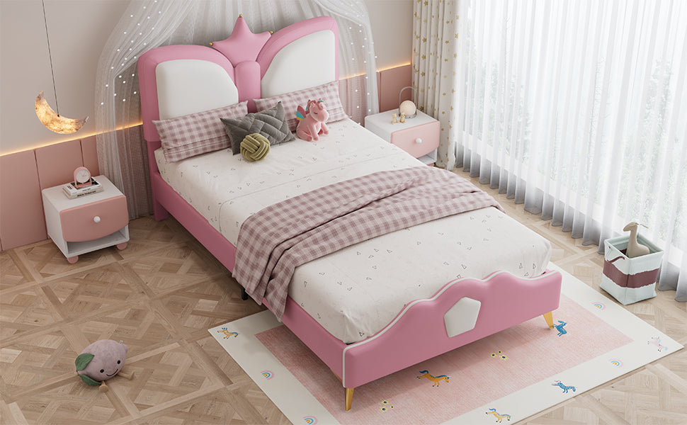 Logidon gestoffeerd bed 90x200cm roze wit kroonvormig hoofdeinde