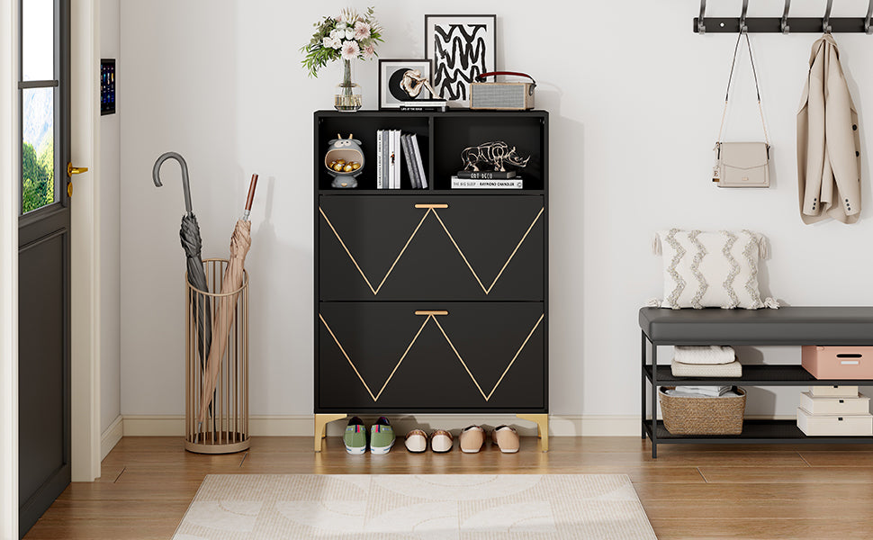 Logidon shoe cabinet 80x25x117 cm black with folding doors and four shoe shelves