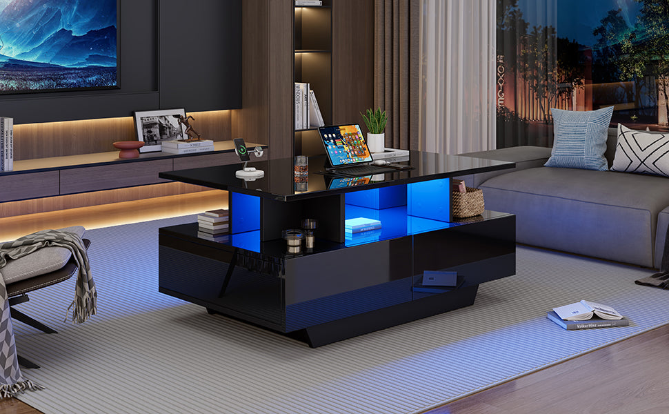 Logidon LED-verlichting salontafel met 2 lades 90x55x41 cm