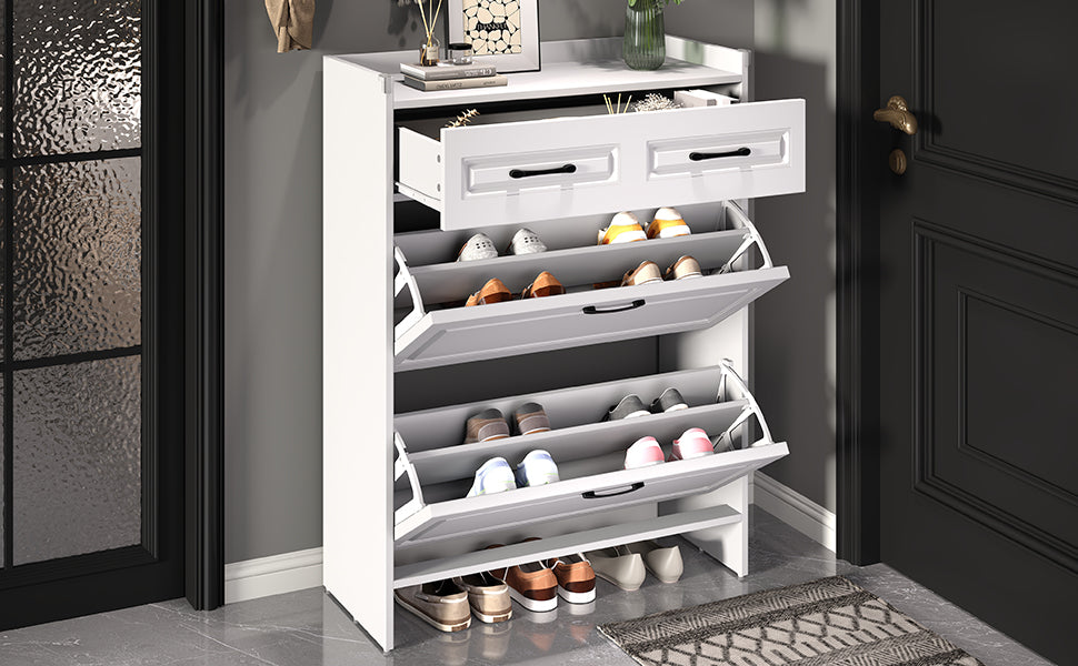 Logidon shoe cabinet white MDF 80 x 34 x 107.5 cm with 4 compartments and 1 drawer