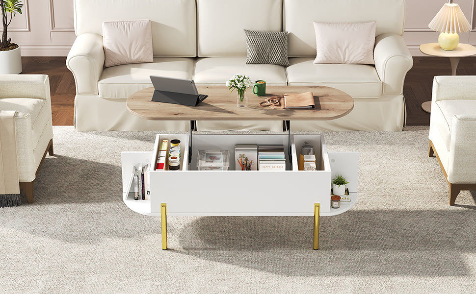 Logidon Verstelbare Salontafel 120x50x43 cm Met Opbergruimte Wit Hout