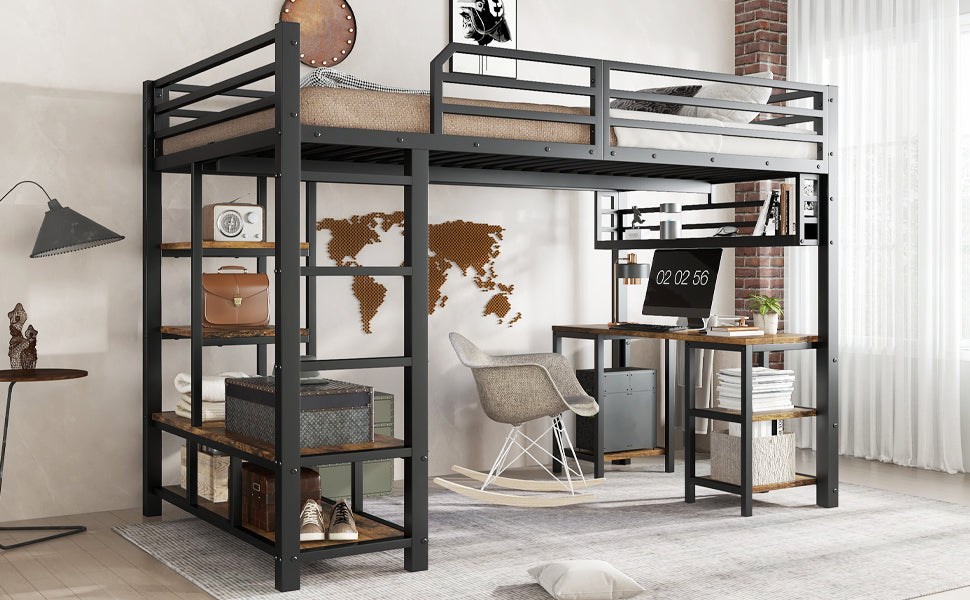 Logidon hoogslaper 120x200 cm metaal zwart met bureau en plank
